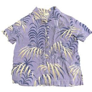 Tommy Bahama Mens Silk Tropical Palm Leaf Print Button Up Shirt Purple Small